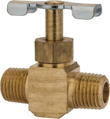 Parker - 1/4" Pipe, Inline Needle Valve - MNPTF x MNPTF Ends, Brass Valve, 150 Max psi - Exact Tool & Supply