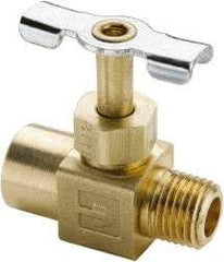 Parker - 1/4" Pipe, Inline Needle Valve - FNPTF x MNPTF Ends, Brass Valve, 150 Max psi - Exact Tool & Supply