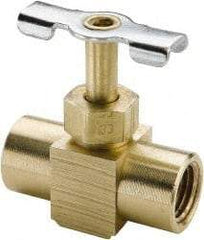 Parker - 1/4" Pipe, Inline Needle Valve - FNPTF x FNPTF Ends, Brass Valve, 150 Max psi - Exact Tool & Supply