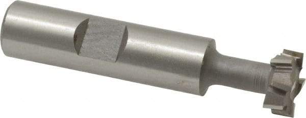 Made in USA - 9/16" Cut Diam, 15/64" Cut Width, 17/64" Neck Diam, 1/2" Shank Diam, 2-19/32" OAL, M42 Cobalt T-Slot Cutter - Uncoated, 1/4" Bolt, 1-13/16" Shank Length, Staggered Teeth, 8 Teeth, Weldon Flat - Exact Tool & Supply