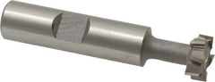 Made in USA - 9/16" Cut Diam, 15/64" Cut Width, 17/64" Neck Diam, 1/2" Shank Diam, 2-19/32" OAL, M42 Cobalt T-Slot Cutter - Uncoated, 1/4" Bolt, 1-13/16" Shank Length, Staggered Teeth, 8 Teeth, Weldon Flat - Exact Tool & Supply
