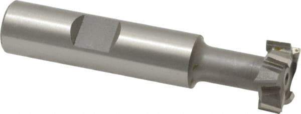 Made in USA - 21/32" Cut Diam, 17/64" Cut Width, 21/64" Neck Diam, 1/2" Shank Diam, 2-11/16" OAL, M42 Cobalt T-Slot Cutter - Uncoated, 5/16" Bolt, 1-13/16" Shank Length, Staggered Teeth, 8 Teeth, Weldon Flat - Exact Tool & Supply