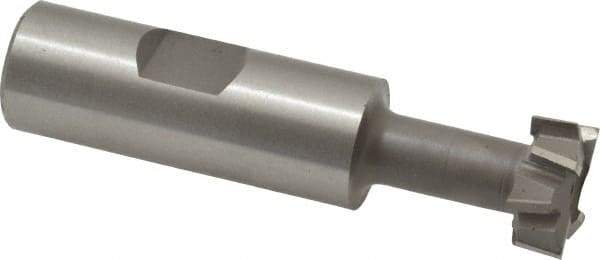 Made in USA - 25/32" Cut Diam, 21/64" Cut Width, 13/32" Neck Diam, 3/4" Shank Diam, 3-1/4" OAL, M42 Cobalt T-Slot Cutter - Uncoated, 3/8" Bolt, 2-1/16" Shank Length, Staggered Teeth, 8 Teeth, Weldon Flat - Exact Tool & Supply