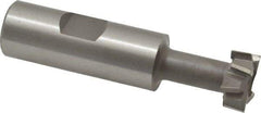 Made in USA - 25/32" Cut Diam, 21/64" Cut Width, 13/32" Neck Diam, 3/4" Shank Diam, 3-1/4" OAL, M42 Cobalt T-Slot Cutter - Uncoated, 3/8" Bolt, 2-1/16" Shank Length, Staggered Teeth, 8 Teeth, Weldon Flat - Exact Tool & Supply