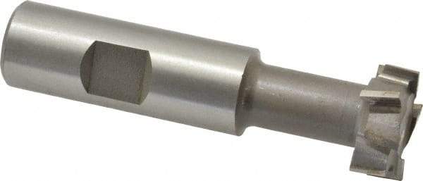 Made in USA - 31/32" Cut Diam, 25/64" Cut Width, 17/32" Neck Diam, 3/4" Shank Diam, 3-7/16" OAL, M42 Cobalt T-Slot Cutter - Uncoated, 1/2" Bolt, 2-1/16" Shank Length, Staggered Teeth, 8 Teeth, Weldon Flat - Exact Tool & Supply