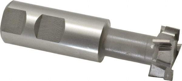 Made in USA - 1-1/4" Cut Diam, 31/64" Cut Width, 21/32" Neck Diam, 1" Shank Diam, 3-15/16" OAL, M42 Cobalt T-Slot Cutter - Uncoated, 5/8" Bolt, 2-15/16" Shank Length, Staggered Teeth, 8 Teeth, Weldon Flat - Exact Tool & Supply