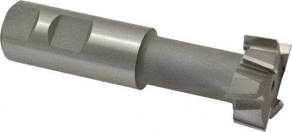 Made in USA - 1-15/32" Cut Diam, 5/8" Cut Width, 25/32" Neck Diam, 1" Shank Diam, 4-7/16" OAL, M42 Cobalt T-Slot Cutter - Uncoated, 3/4" Bolt, 2-15/16" Shank Length, Staggered Teeth, 8 Teeth, Weldon Flat - Exact Tool & Supply