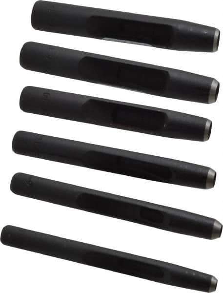 General - 6 Piece, 3/16 to 1/2", Hollow Punch Set - Square Shank, Comes in Plastic Roll - Exact Tool & Supply
