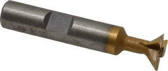 Made in USA - 1/2" Diam x 5/32" Width of Cut, 45° Included Angle, Carbide-Tipped Dovetail Cutter - 3/8" Shank Diam, 2-1/8" Overall Length, 0.02" Corner Radius, Weldon Flat, TiN Coated - Exact Tool & Supply