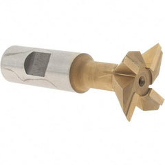 Made in USA - 1-1/2" Diam x 1/2" Width of Cut, 45° Included Angle, Carbide-Tipped Dovetail Cutter - 3/4" Shank Diam, 3-1/4" Overall Length, 0.02" Corner Radius, Weldon Flat, TiN Coated - Exact Tool & Supply