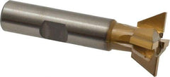 Made in USA - 1" Diam x 3/8" Width of Cut, 60° Included Angle, Carbide-Tipped Dovetail Cutter - 1/2" Shank Diam, 2-1/2" Overall Length, 0.02" Corner Radius, Weldon Flat, TiN Coated - Exact Tool & Supply