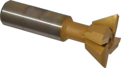 Made in USA - 1-1/2" Diam x 5/8" Width of Cut, 60° Included Angle, Carbide-Tipped Dovetail Cutter - 3/4" Shank Diam, 3-1/4" Overall Length, 0.02" Corner Radius, Weldon Flat, TiN Coated - Exact Tool & Supply