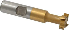 Made in USA - 21/32" Cut Diam, 17/64" Cut Width, 21/64" Neck Diam, 1/2" Shank Diam, 2-11/16" OAL, Carbide-Tipped T-Slot Cutter - TiN Finish, 5/16" Bolt, 1-13/16" Shank Length, Staggered Teeth, 6 Teeth, Weldon Flat - Exact Tool & Supply