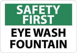 NMC - "Safety First - Eye Wash Fountain", 10" Long x 14" Wide, Aluminum Safety Sign - Rectangle, 0.04" Thick, Use for First Aid - Exact Tool & Supply