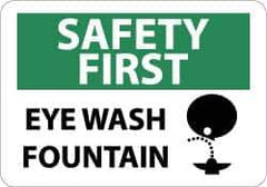 NMC - "Safety First - Eye Wash Fountain", 10" Long x 14" Wide, Aluminum Safety Sign - Rectangle, 0.04" Thick, Use for First Aid - Exact Tool & Supply