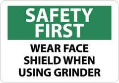 NMC - "Safety First - Wear Face Shield When Using Grinder", 10" Long x 14" Wide, Aluminum Safety Sign - Rectangle, 0.04" Thick, Use for Accident Prevention - Exact Tool & Supply