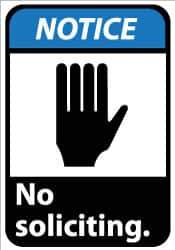 NMC - "Notice - No Soliciting", 14" Long x 10" Wide, Rigid Plastic Safety Sign - Rectangle, 0.05" Thick, Use for Security & Admittance - Exact Tool & Supply