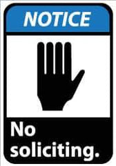 NMC - "Notice - No Soliciting", 14" Long x 10" Wide, Rigid Plastic Safety Sign - Rectangle, 0.05" Thick, Use for Security & Admittance - Exact Tool & Supply