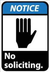 NMC - "Notice - No Soliciting", 14" Long x 10" Wide, Aluminum Safety Sign - Rectangle, 0.04" Thick, Use for Security & Admittance - Exact Tool & Supply