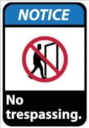 NMC - "Notice - No Trespassing", 14" Long x 10" Wide, Pressure-Sensitive Vinyl Safety Sign - Rectangle, 0.004" Thick, Use for Security & Admittance - Exact Tool & Supply