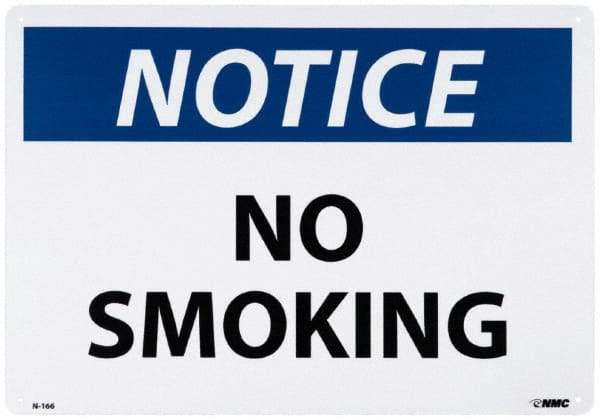 NMC - "Notice - No Smoking", 14" Long x 20" Wide, Aluminum Safety Sign - Rectangle, 0.04" Thick, Use for Accident Prevention - Exact Tool & Supply