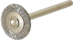 Anderson - 5/8" OD, 1/8" Shank Diam, Crimped Stainless Steel Wheel Brush - 0.005" Filament Diam, 25,000 RPM - Exact Tool & Supply