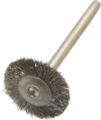 Anderson - 3/4" OD, 1/8" Shank Diam, Crimped Stainless Steel Wheel Brush - 0.005" Filament Diam, 25,000 RPM - Exact Tool & Supply