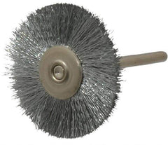 Anderson - 1-1/4" OD, 1/8" Shank Diam, Crimped Steel Wheel Brush - 0.005" Filament Diam, 25,000 RPM - Exact Tool & Supply
