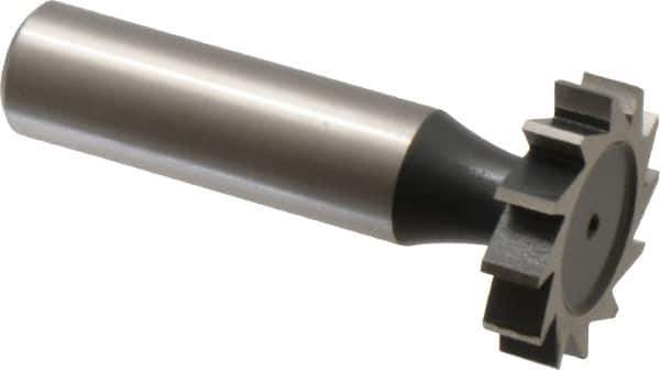 Interstate - 1" Diam x 7/32" Face Width, High Speed Steel, 12 Teeth, Shank Connection Woodruff Keyseat Cutter - Uncoated, 2-7/32" OAL x 1/2" Shank, Straight Teeth, ANSI 708, Old Standard 14 - Exact Tool & Supply