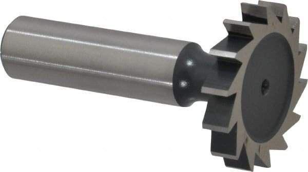 Interstate - 1-1/4" Diam x 7/32" Face Width, High Speed Steel, 14 Teeth, Shank Connection Woodruff Keyseat Cutter - Uncoated, 2-7/32" OAL x 1/2" Shank, Straight Teeth, ANSI 710, Old Standard 20 - Exact Tool & Supply