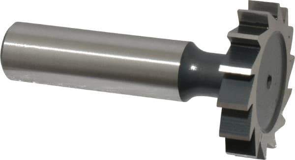Interstate - 1-1/4" Diam x 1/4" Face Width, High Speed Steel, 14 Teeth, Shank Connection Woodruff Keyseat Cutter - Uncoated, 2-1/4" OAL x 1/2" Shank, Straight Teeth, ANSI 810, Old Standard 21 - Exact Tool & Supply