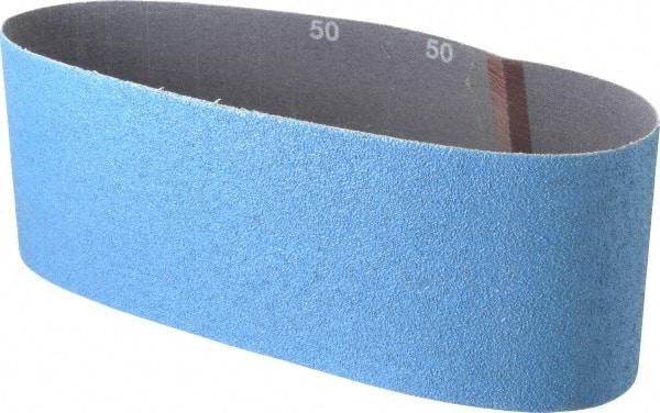 Norton - 4" Wide x 24" OAL, 50 Grit, Zirconia Alumina Abrasive Belt - Zirconia Alumina, Coarse, Coated, Y Weighted Cloth Backing, Series 3X - Exact Tool & Supply