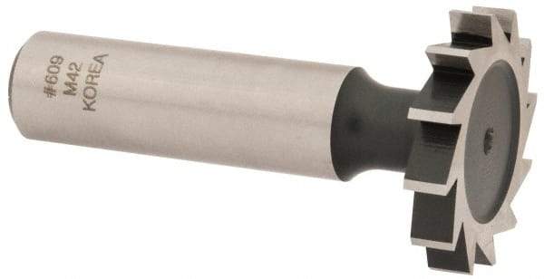 Interstate - 1-1/8" Diam x 3/16" Face Width, Cobalt, 12 Teeth, Shank Connection Woodruff Keyseat Cutter - Uncoated, 2-3/16" OAL x 1/2" Shank, Straight Teeth, ANSI 609, Old Standard 16 - Exact Tool & Supply