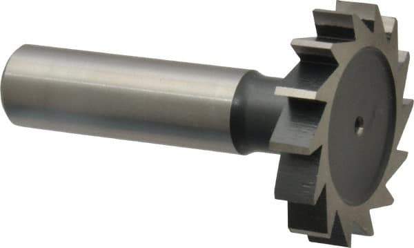 Interstate - 1-3/8" Diam x 1/4" Face Width, Cobalt, 14 Teeth, Shank Connection Woodruff Keyseat Cutter - Uncoated, 2-1/4" OAL x 1/2" Shank, Straight Teeth, ANSI 811, Old Standard 22 - Exact Tool & Supply