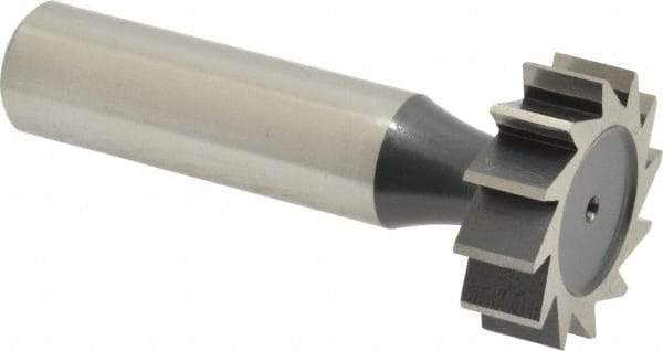 Interstate - 1" Diam x 5/16" Face Width, High Speed Steel, 12 Teeth, Shank Connection Woodruff Keyseat Cutter - Uncoated, 2-5/16" OAL x 1/2" Shank, Straight Teeth, ANSI 1008, Old Standard B - Exact Tool & Supply