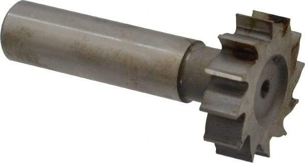 Interstate - 1-1/8" Diam x 5/16" Face Width, High Speed Steel, 12 Teeth, Shank Connection Woodruff Keyseat Cutter - Uncoated, 2-5/16" OAL x 1/2" Shank, Straight Teeth, ANSI 1009, Old Standard C - Exact Tool & Supply