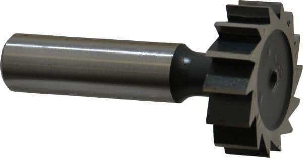 Interstate - 1-1/4" Diam x 3/8" Face Width, High Speed Steel, 14 Teeth, Shank Connection Woodruff Keyseat Cutter - Uncoated, 2-3/8" OAL x 1/2" Shank, Straight Teeth, ANSI 1210, Old Standard E - Exact Tool & Supply