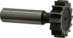 Interstate - 1-1/4" Diam x 3/8" Face Width, High Speed Steel, 14 Teeth, Shank Connection Woodruff Keyseat Cutter - Uncoated, 2-3/8" OAL x 1/2" Shank, Straight Teeth, ANSI 1210, Old Standard E - Exact Tool & Supply