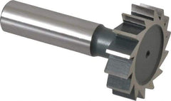 Interstate - 1-3/8" Diam x 3/8" Face Width, High Speed Steel, 14 Teeth, Shank Connection Woodruff Keyseat Cutter - Uncoated, 2-3/8" OAL x 1/2" Shank, Straight Teeth, ANSI 1211, Old Standard F - Exact Tool & Supply