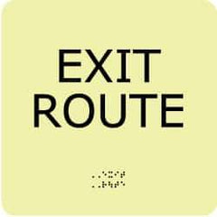 NMC - Exit Route, Plastic Exit Sign - 8" Wide x 8" High, English/Braille, Glow-in-the-Dark - Exact Tool & Supply