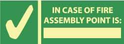 NMC - In Case of Fire - Assembly Point Is: _______, Plastic Exit Sign - 14" Wide x 5" High, Glow-in-the-Dark - Exact Tool & Supply