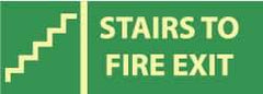 NMC - Stairs to Fire Exit, Plastic Fire Sign - 14" Wide x 5" High, Glow-in-the-Dark - Exact Tool & Supply