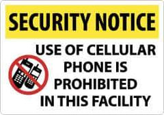 NMC - "Security Notice - Use of Cellular Phone Is Prohibited in This Facility", 14" Long x 20" Wide, Rigid Plastic Safety Sign - Rectangle, 0.05" Thick, Use for Security & Admittance - Exact Tool & Supply