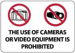 NMC - "The Use of Cameras or Video Equipment Is Prohibited", 14" Long x 20" Wide, Aluminum Safety Sign - Rectangle, 0.04" Thick, Use for Security & Admittance - Exact Tool & Supply