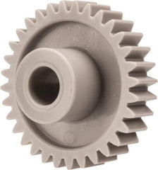 Made in USA - 20 Pitch, 1.6" Pitch Diam, 1.7" OD, 32 Tooth Spur Gear - 3/8" Face Width, 3/8" Bore Diam, 47/64" Hub Diam, 20° Pressure Angle, Acetal - Exact Tool & Supply