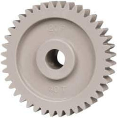 Made in USA - 20 Pitch, 2" Pitch Diam, 2.1" OD, 40 Tooth Spur Gear - 3/8" Face Width, 3/8" Bore Diam, 47/64" Hub Diam, 20° Pressure Angle, Acetal - Exact Tool & Supply