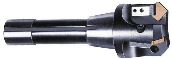 APT - 45° Lead Angle, 2" Max Cut Diam, 2" Min Cut Diam, 5/16" Max Depth of Cut, Indexable Chamfer and Angle End Mill - 3 Inserts, SPG, SPU Insert Style, 3" OAL, Straight Shank - Exact Tool & Supply