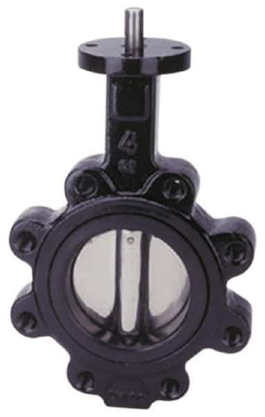 Apollo - 6" Pipe, Lug Butterfly Valve - Bare Stem Handle, Cast Iron Body, Buna-N Seat, 200 WOG, PTFE Disc, Stainless Steel Stem - Exact Tool & Supply