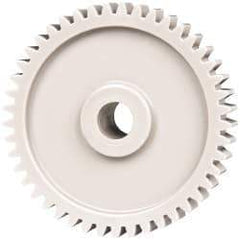 Made in USA - 20 Pitch, 2-1/4" Pitch Diam, 2.35" OD, 45 Tooth Spur Gear - 3/8" Face Width, 3/8" Bore Diam, 47/64" Hub Diam, 20° Pressure Angle, Acetal - Exact Tool & Supply