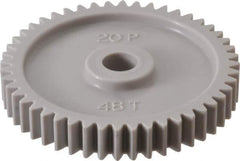 Made in USA - 20 Pitch, 2.4" Pitch Diam, 2-1/2" OD, 48 Tooth Spur Gear - 3/8" Face Width, 3/8" Bore Diam, 47/64" Hub Diam, 20° Pressure Angle, Acetal - Exact Tool & Supply